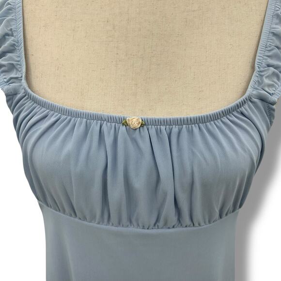 NEW Hippie Rose LIght Blue Coquette Mini Dress Size Large Y2K Babydoll Empire - Picture 3 of 9